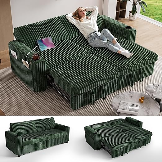 L-Shaped Sectional Sleeper Sofa Bed with Pull-Out Bed