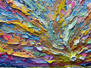 Abstract Sunrise Canvas Wall Art – Hand-Painted Knife Painting, 24x48 Inch