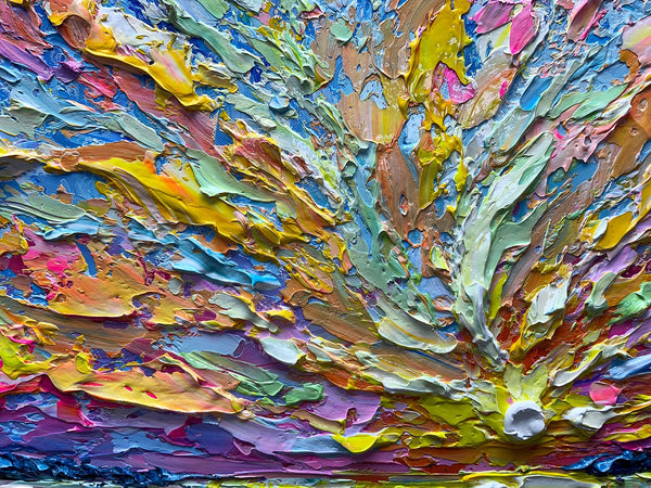 Abstract Sunrise Canvas Wall Art – Hand-Painted Knife Painting, 24x48 Inch