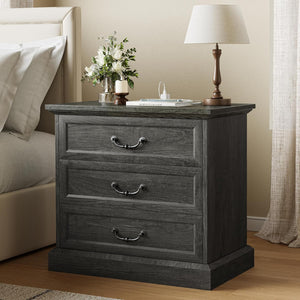 Farmhouse Nightstand with Charging Station & 3 Drawers