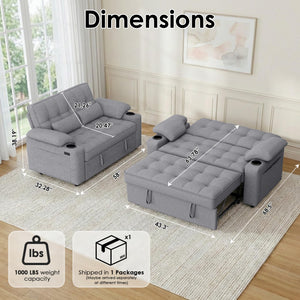 58" Convertible Sofa Bed with USB Charger & Cup Holders – Teddy Fabric Loveseat