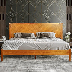 Solid Wood Platform Bed Frame with High Headboard