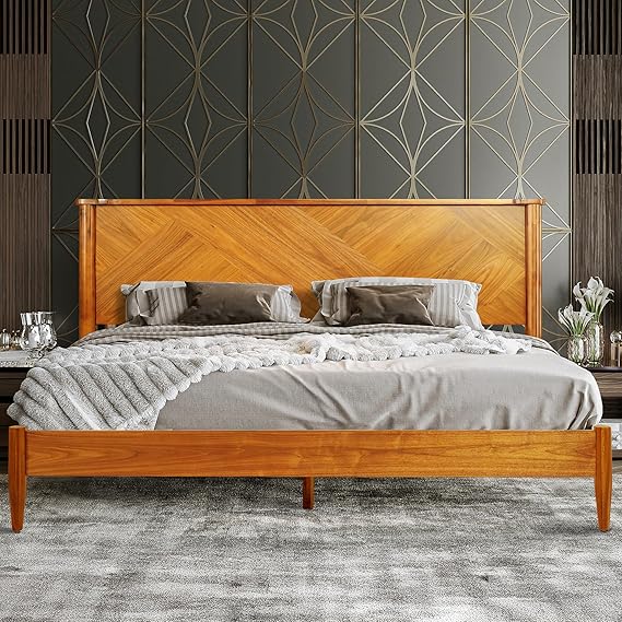 Solid Wood Platform Bed Frame with High Headboard