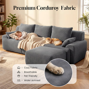 118" L-Shape Modular Cloud Sectional Sofa with Ottoman