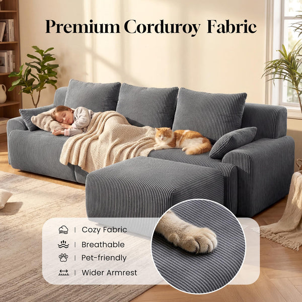 118" L-Shape Modular Cloud Sectional Sofa with Ottoman