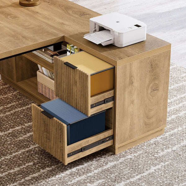 78" L Shaped Desk with Drawers, File Cabinet & Shelves