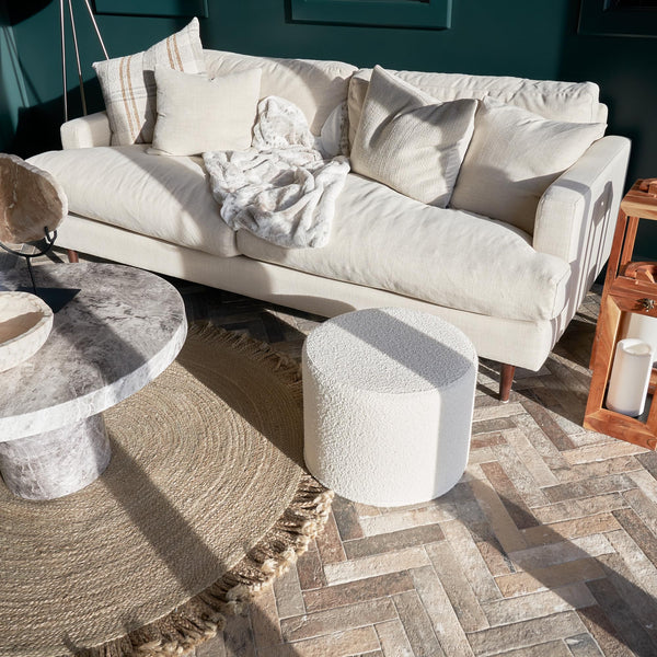 Round Boucle Pouf Ottoman Footrest
