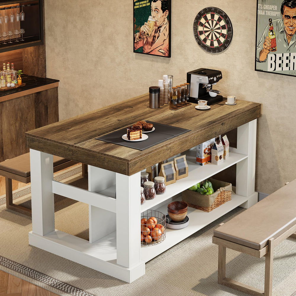 55-Inch Kitchen Island with Seating and Storage