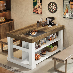 55-Inch Kitchen Island with Seating and Storage