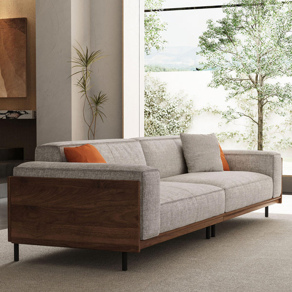 111.81" 3-Seat Upholstered Fabric Sofa with Wood Frame – Grey