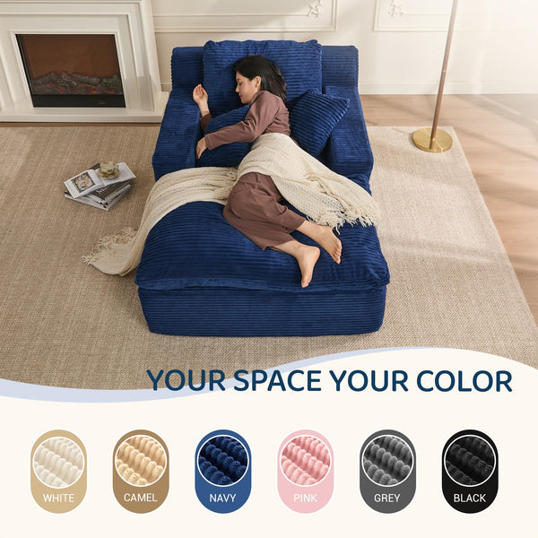 Convertible Chaise Lounge Sofa Bed with Armrests & Side Pockets