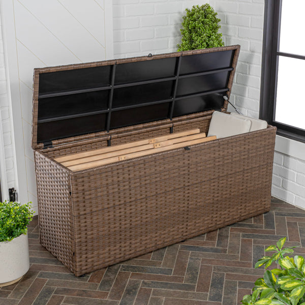 Outdoor Wicker Storage Trunk with Lockable Lid