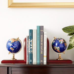 Blue Lapis Gemstone Globe Bookends – Set of 2