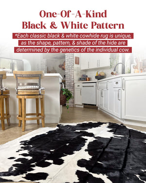 Black & White Cowhide Area Rug – Genuine Leather Hair-On Hide