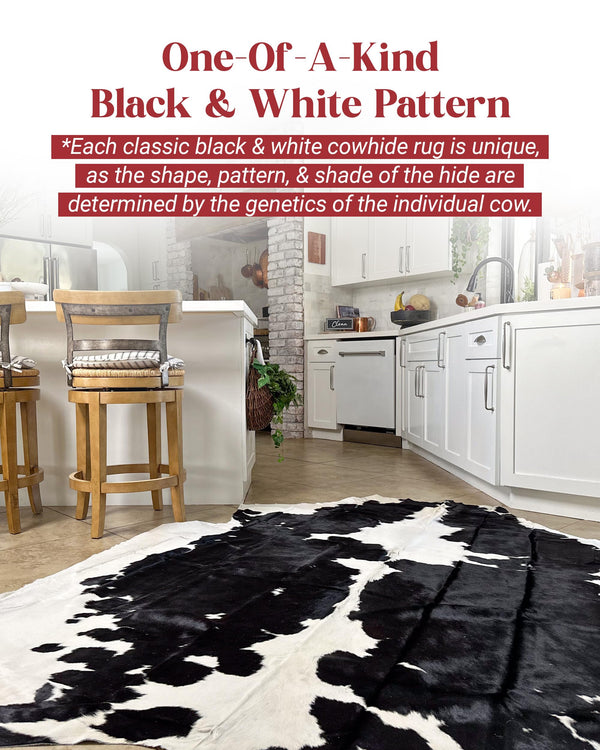 Black & White Cowhide Area Rug – Genuine Leather Hair-On Hide