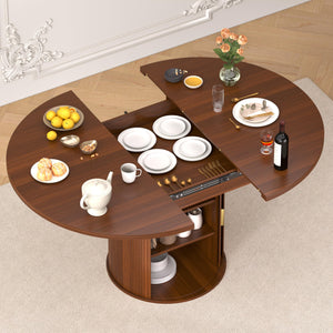 Extendable Round to Oval Dining Table with Storage Cabinet