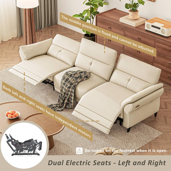 Power Reclining Sofa with Dual Motor & USB Ports – White Full Grain Leather