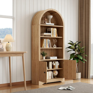 6-Tier Arched Bookcase with Storage Cabinet