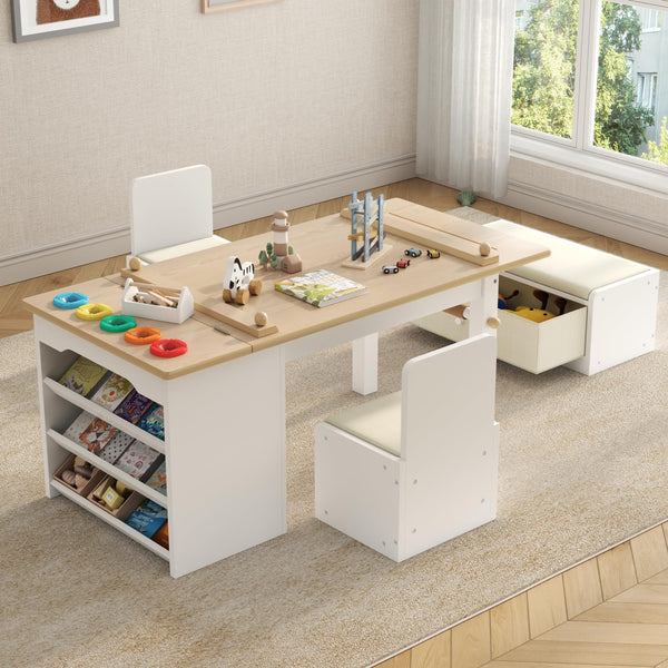 Kids 3-in-1 Art Table and Chair Set with Easel, Storage & Paper Roll