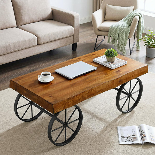 47" Industrial Live Edge Coffee Table – Solid Pine Wood & Metal Legs