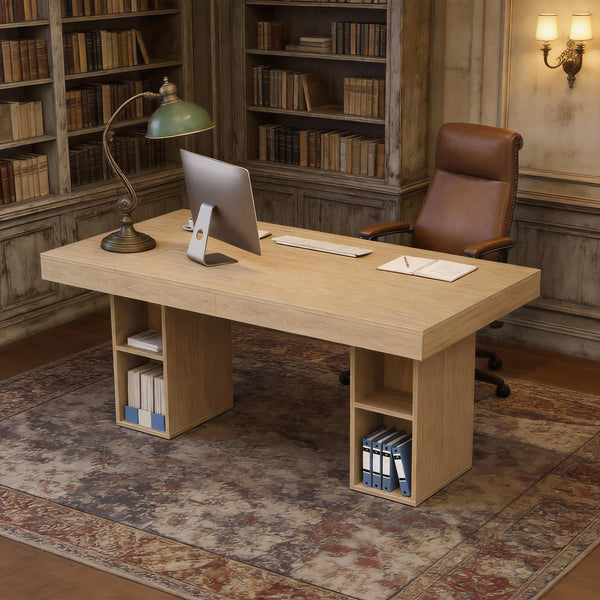 Executive Desk with Cabinet Storage & Metal Frame
