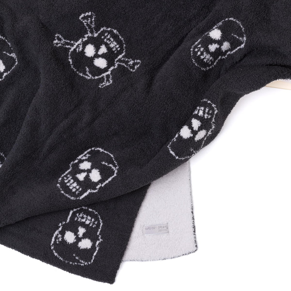 Skull Pattern Reversible Throw Blanket — Carbon & Almond, 54" x 72"