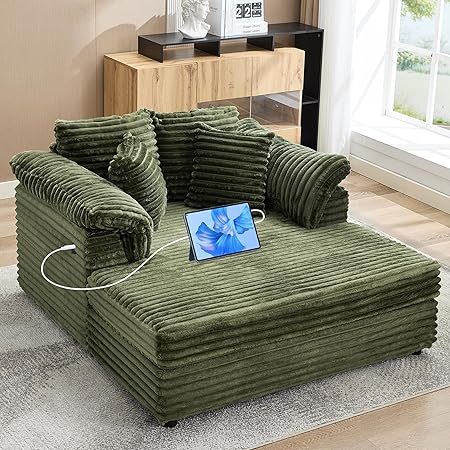 Oversized Chaise Lounge Chair with USB Port & Throw Pillows