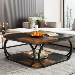 Square Two-Tier Coffee Table with Metal Frame
