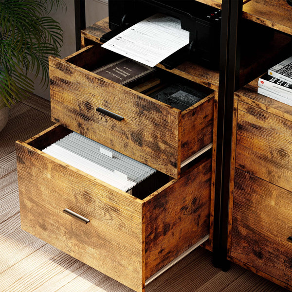 Industrial Bookcase with File Cabinet Drawers, 5-Tier, 71.6"
