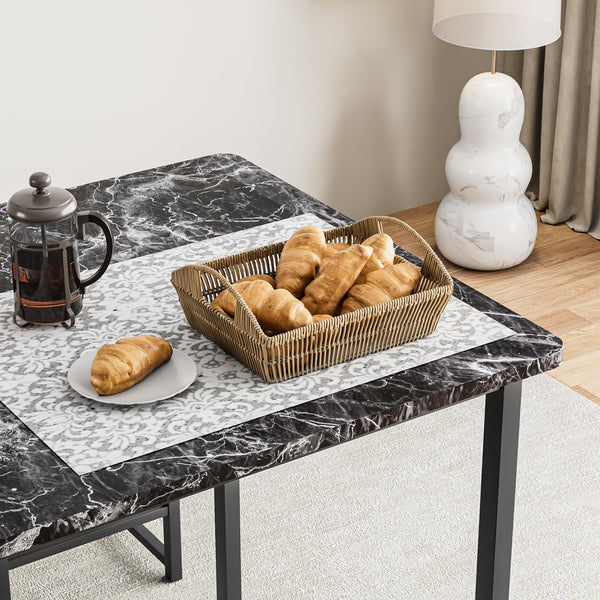 5-Piece Dining Table Set with Faux Marble Top & 4 PU Stools
