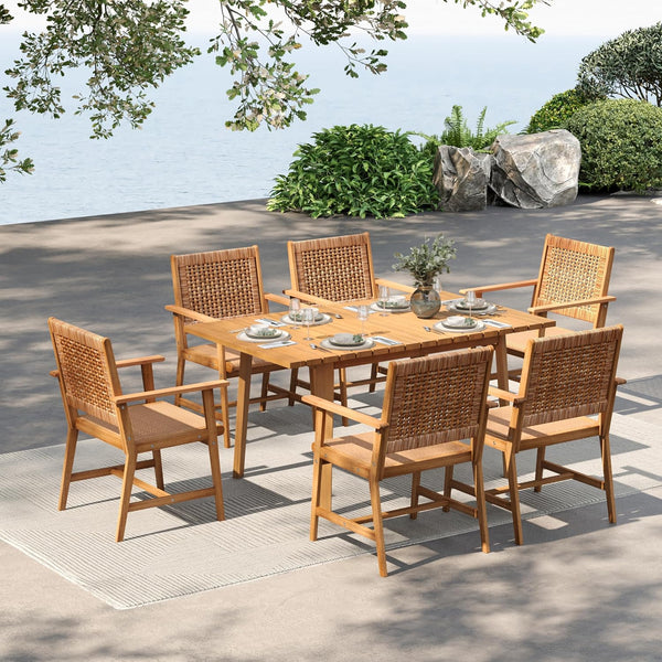 Expandable Acacia Wood Outdoor Dining Table Set with Chairs