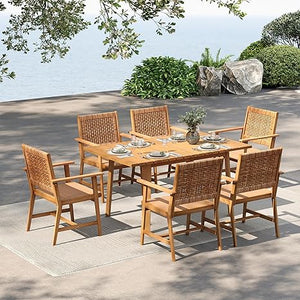 Expandable Acacia Wood Outdoor Dining Set with Cushioned Chairs