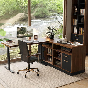 67" L-Shaped Electric Standing Desk with Storage