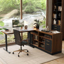67" L-Shaped Electric Standing Desk with File Cabinets