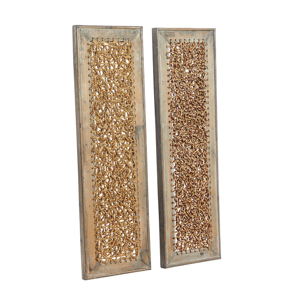 Wood & Rattan Abstract Wall Decor Set of 2