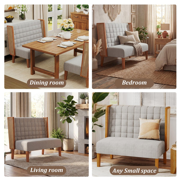 Loveseat Settee Bench with Rattan Arms