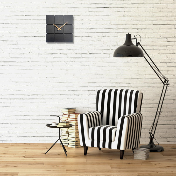 Square Silent Wall Clock 30cm Black Modern Analog