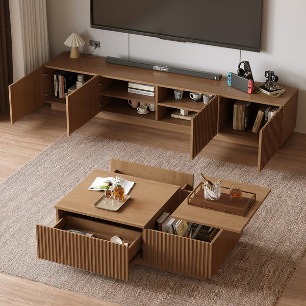 86.61" TV Stand & Lift-Top Coffee Table Set – Brown
