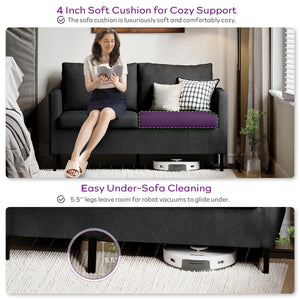 Small Linen Loveseat Sofa with Iron Legs