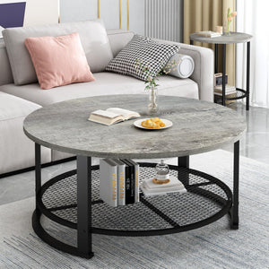 Round Coffee Table and End Table Set of 3 with Storage