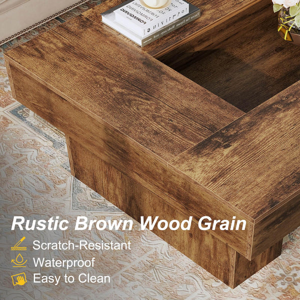 Rustic Coffee Table with LED Lighting & Storage