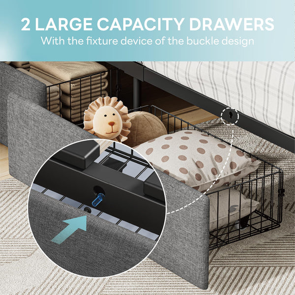 Twin Bed Frame with Storage Drawers, Charging Station & LED Lights