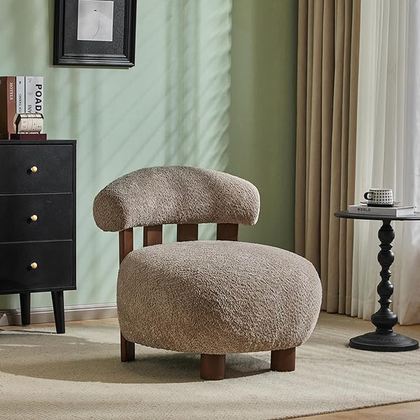 Armless Boucle Accent Chair with Solid Wood Frame