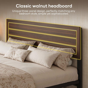 Queen & King Platform Bed Frame with Headboard | Mid-Century Modern