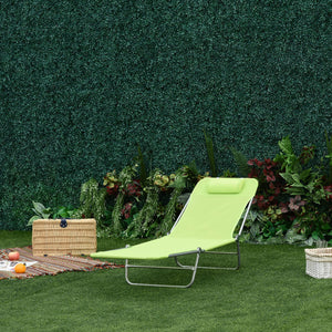 Folding Outdoor Chaise Lounge Chair with Pillow & Reclining Back