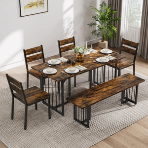 6-Piece Farmhouse Dining Table Set for 6-8
