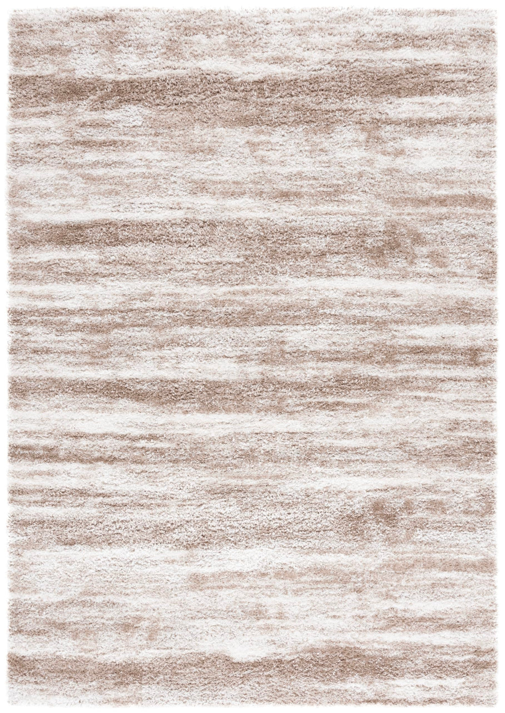 Shag Area Rug – Taupe & Ivory Geometric, Low-Shedding Plush Pile