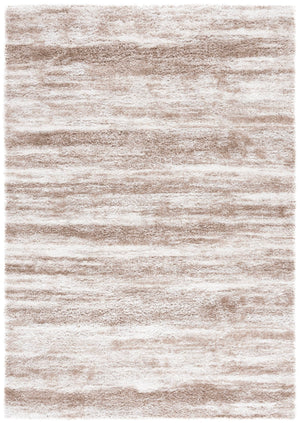 Shag Area Rug – Taupe & Ivory Geometric, Low-Shedding Plush Pile