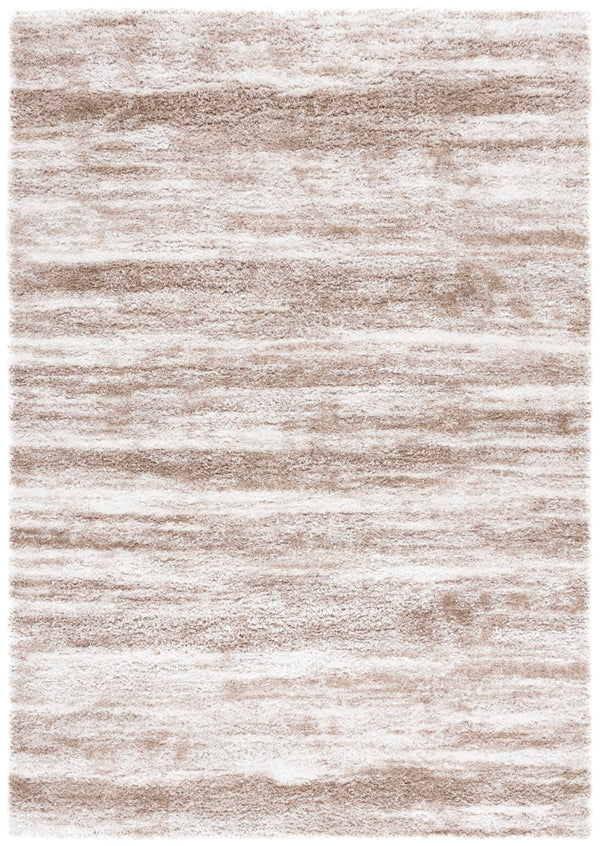Shag Area Rug – Taupe & Ivory Geometric, Low-Shedding Plush Pile