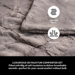 3D Faux Fur Comforter Set with Shams – Queen & King